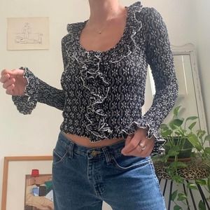 Vintage 90s Floral Lace Ruffle Romantic Long Sleeve Blouse Size Small